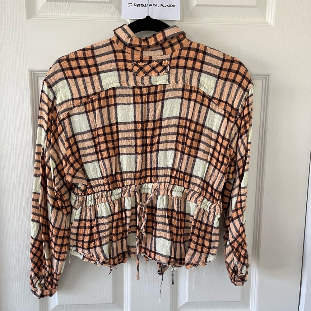 We The Free Cream and Tan Plaid Button-Down Shirt - Picture 4 of 4